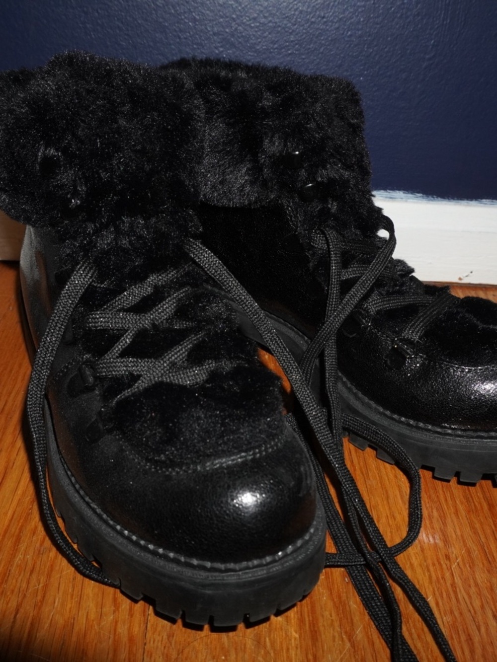 Circus by Sam Edelman Black Faux Fur Combat Boots